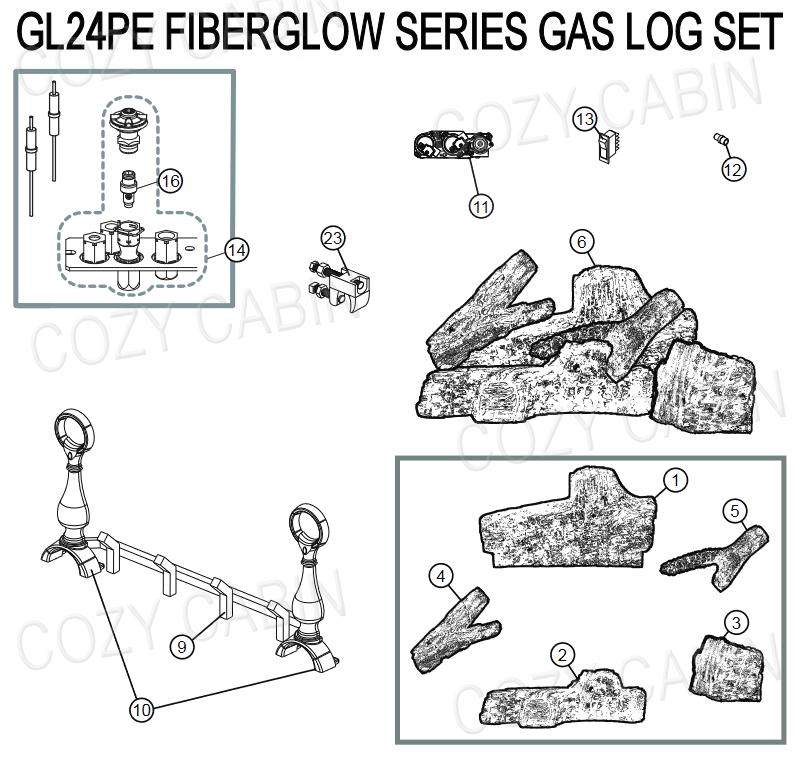 FIBERGLOW SERIES GAS LOG SET (GL24PE)  #GL24PE